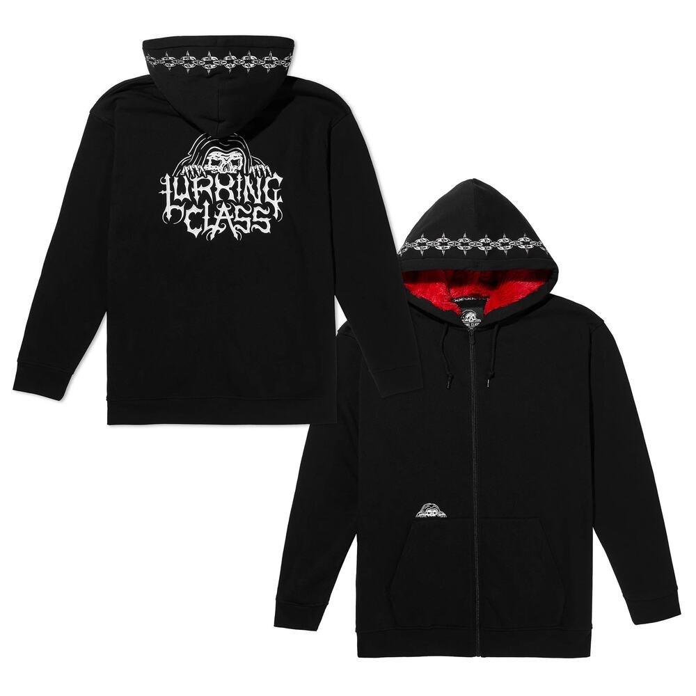 LURKING CLASS by SKETCHY TANK NWOT Full-Zip Embroidered Hoodie Fur-Lined Hood S